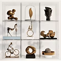Modern Artistic Decorative Ornament Set with Varied Designs on Transparent Display Shelf