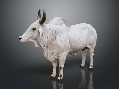 White Brahma Bull With Black Horns Standing On Gray Background Surface 3d model