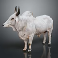 White Brahma Bull With Black Horns Standing On Gray Background Surface