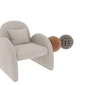 Modern Beige Fabric Single Sofa With Curved Arms And Accent Pillow
