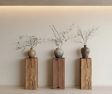 Mid-ancient Quiet Flower Art Dried Branches Flower Art Potted Plant Dried Branches Mid-ancient Style Dried Branches Ornaments Dried Branches Flower Art Pottery Pot Vase Solid Wood Pier 3d model