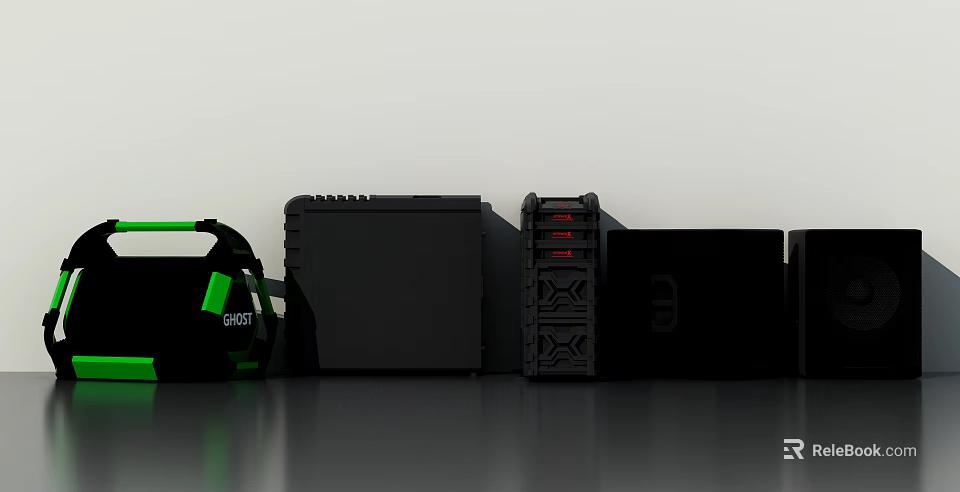 Modern Black Gaming Computer Case With RGB Lighting And Headphones Setup 3d model 