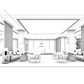 Modern Hotel Lobby Interior With Marble Floor Sofas Chairs Reception Desk Columns And Lighting 3d model