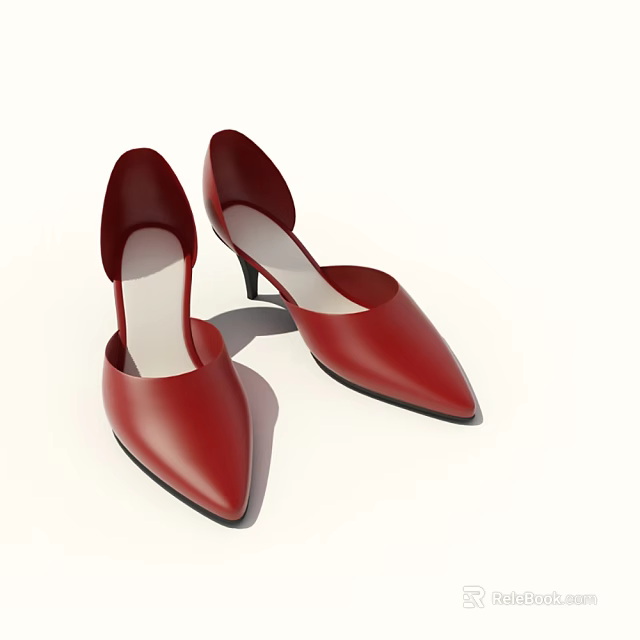 Women's Red Pointed Leather High Heels with Sleek Design and Thin Heel 3d model 