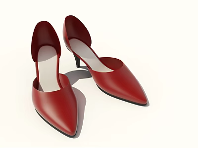 Women's Red Pointed Leather High Heels with Sleek Design and Thin Heel 3d model