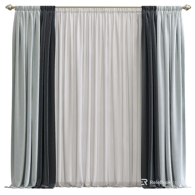 Pleated Curtains in Gray Black and Beige for Modern Home Decoration 3d model 
