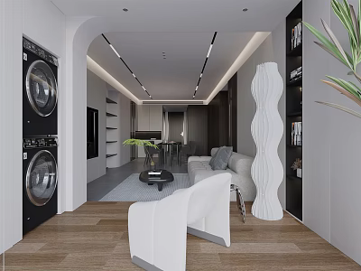 Modern Living And Dining Room Open Concept Interior With Sofa Dining Table And Decor 3d model