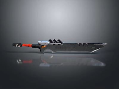 Modern Sci Fi Serrated Blade Knife With Red Black Handle And Metallic Design 3d model