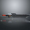 Modern Sci Fi Serrated Blade Knife With Red Black Handle And Metallic Design