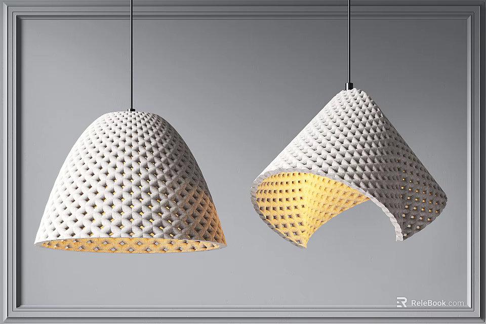 Modern Perforated White Pendant Lights With Warm Light Glow Design 3d model