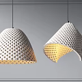 Modern Perforated White Pendant Lights With Warm Light Glow Design 3d model