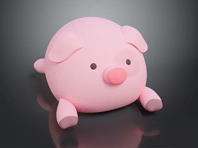 Pink Round Pig Toy with Black Eyes and Pink Nose on Black Background 3d model
