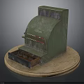 Vintage Green Cash Register With Wooden Base Open Drawer And Buttons