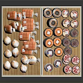 Showcase Shelf With Wooden Base Gray Top Black Signage And Assorted Desserts Clear Bottled Drinks