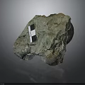 Sculptural Carving Stone With Rough Surface Measurement Label And Gray Greenish Texture