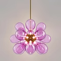 Modern Flower Shaped Chandeliers with Colorful Glass Globes and Golden Centers