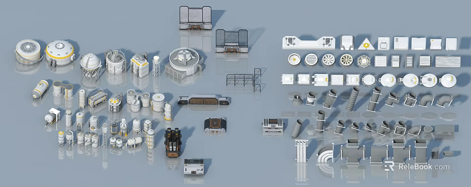 Swing Door Components With Various Hardware Parts For Home And Office Renovation 3d model 