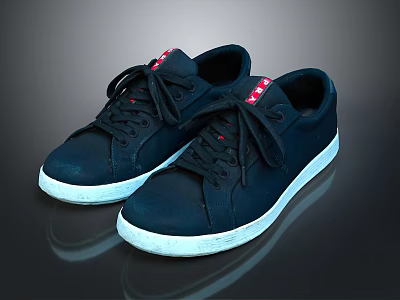 Black Casual Shoes With White Sole And Red Accents On Laces For Daily Wear 3d model