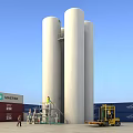 Large Industrial Storage Tanks at Maersk Outdoor Industrial Facility with Maintenance Workers