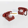 Two Vintage Red Dial Telephones With Classic Rotary Design On White Background