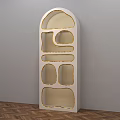 White Decorative Cabinet With Gold Trim Arched Design And Multiple Compartments 3d model