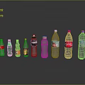 Various Branded Beverage Bottles With Colorful Green Red Transparent On Grey Background And Reflections