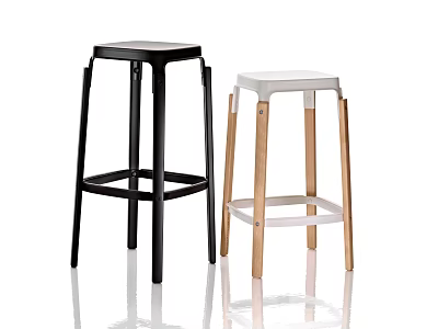 Modern Black And White Bar Stools With Metal And Wooden Legs Design 3d model