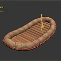 Brown Inflatable Boat With Wooden Slats Floor And Central Wooden Oar