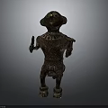 Ancient Bronze Humanoid Statue With Intricate Decorative Patterns And Holding Artifacts