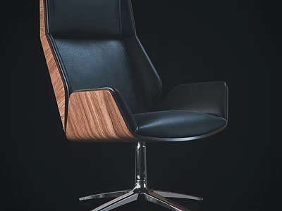 Modern Office Chair With Black Leather Upholstery Walnut Wood Accents And Metal Five-Star Base 3d model