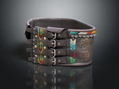 Handcrafted Genuine Leather Belt Featuring Colorful Embroidery Geometric Patterns And Metal Buckles 3d model