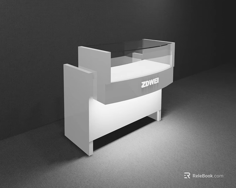 Modern White Display Shelf With Glass Showcase Bottom Lighting And ZOWE Logo 3d model 
