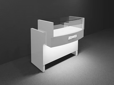 Modern White Display Shelf With Glass Showcase Bottom Lighting And ZOWE Logo 3d model