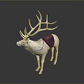 White Deer Sculpture With Large Antlers And Brown Saddle Decoration