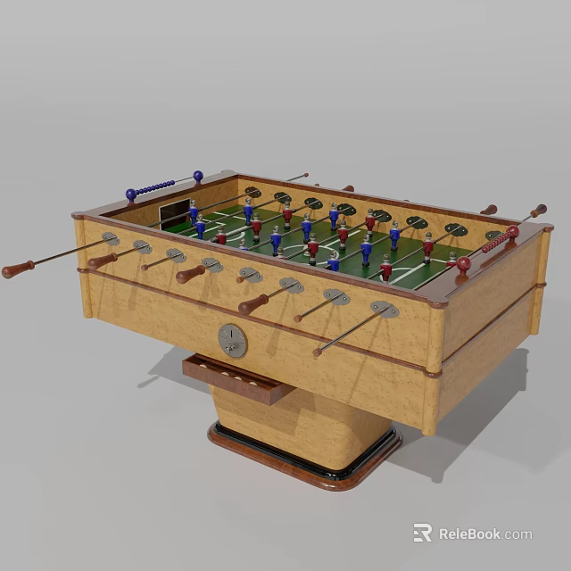 Wooden Foosball Table With Colorful Players Handles And Score Counter 3d model 