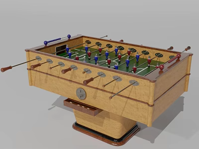 Wooden Foosball Table With Colorful Players Handles And Score Counter 3d model