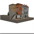 Cartoon Scene Of Colorful Buildings With Red Roofs Shop Front Balcony Laundry And Potted Plants