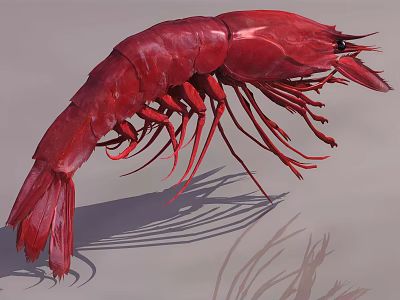 Vibrant Red Shrimp Aquatic Animal With Long Antennae And Delicate Legs 3d model