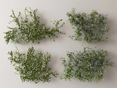 Green Vines With Lush Green Leaves And Purple Flowers Decorative Plant Clusters 3d model