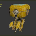 Yellow Robot Character With Large Red Eye Mechanical Legs And Green Patterns 3d model