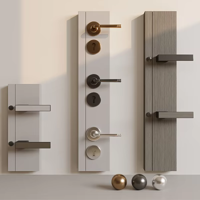 Modern Door Handles In Different Metal Styles For Home Interior Design 3d model