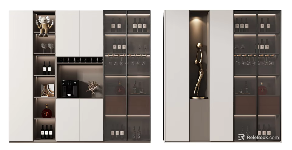 Modern Wine Cabinet With Glass Doors Wine Bottle Storage Wine Glass Racks And Lighted Design 3d model 