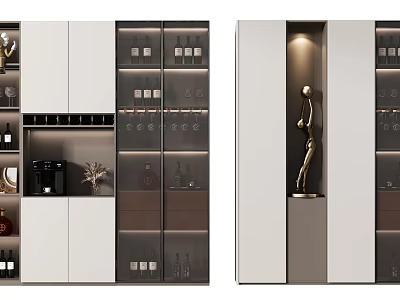 Modern Wine Cabinet With Glass Doors Wine Bottle Storage Wine Glass Racks And Lighted Design 3d model