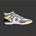 Stylish Modern Sneakers with Gray Yellow White Purple Accents Blue X Logo White Laces