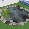 Natural Garden Water Fountain With Koi Fish Lily Pads And Surrounding Rocks