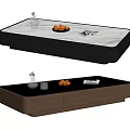 Modern Coffee Table Featuring Marble Top Wooden Drawer Fruit Bowl Glass Cup And Magazine