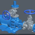 Blue Industrial Pump Valve Equipment With Handwheel Motor And Piping Connections