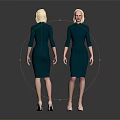 Metallic Teal Dress Female Figure Front And Back Views With High Heels Standing Pose