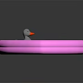 Heart Shaped Pink Inflatable Pool With Gray Rubber Duck Green Lily Pads And Blue Water
