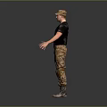 Game Movie Character With Black T-Shirt Camouflage Pants Boots and Cap Standing Pose